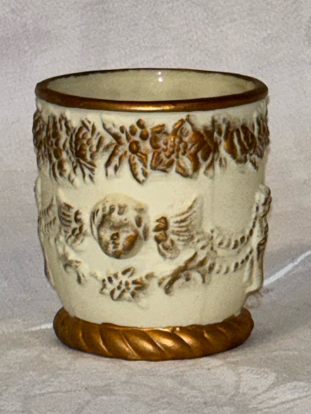 Vintage Colonial Candle Cape Cod Cherub Votive Holder Gold Rococo Baroque